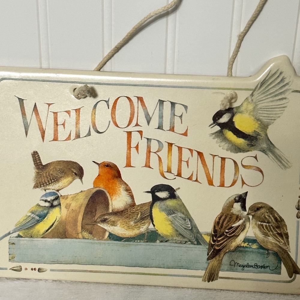 Hallmark Marjolein Bastin Welcome Friend Bird Sign Cream Excellent Ceramic Decor